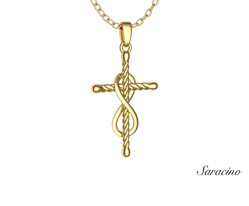 Italian Made Solid Sterling Silver Infinity Cross Lariat Necklace
