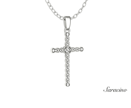 Interlocking Gold Cross Pendant 14K White Gold