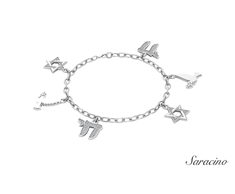 Jewish Diamond Charm Bracelet White Gold Jewelry