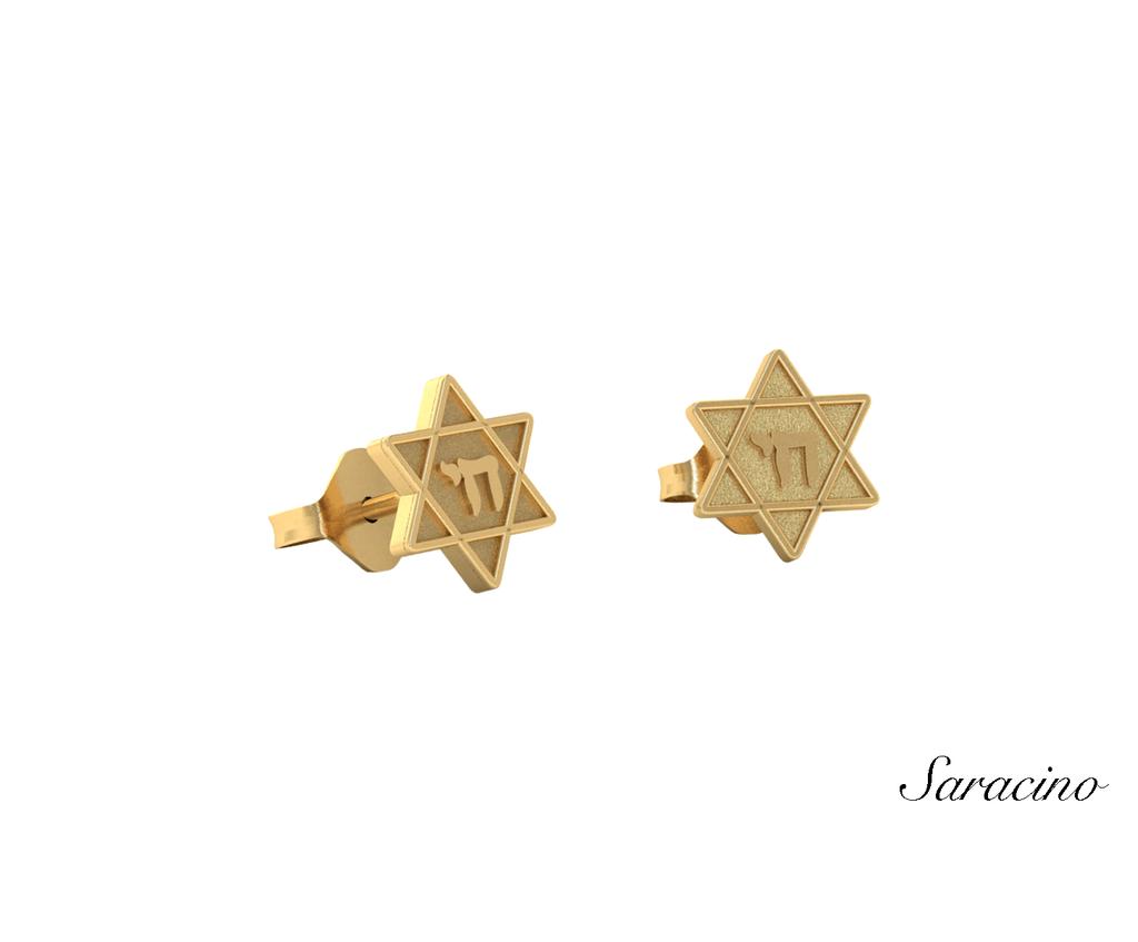 Jewish Jewelry Star of David Stud Earrings Yellow Gold