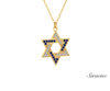 Jewish Jewelry Diamond + Sapphire Star of David Pendant Yellow Gold