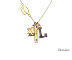 Loyola Grad Charm Necklace w Diamonds + Sapphires Yellow Gold