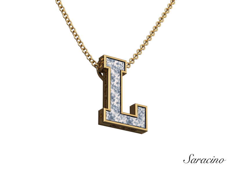 Loyola Navy Tie-Dye Enamel "L" Grad Pendant Yellow Gold