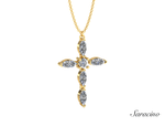Marquise Diamond Cross Necklace w Round Center Stone