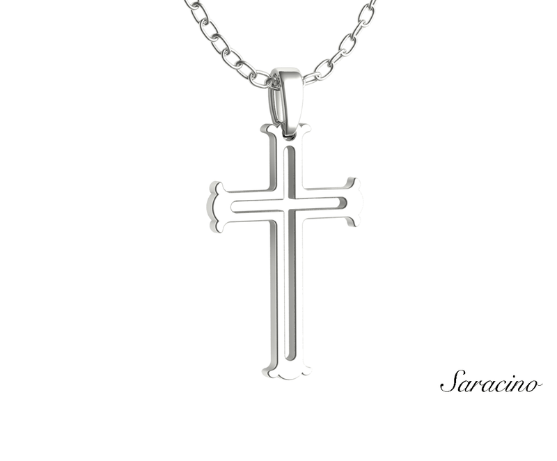Medieval Gold Cross Pendant 14K White Gold