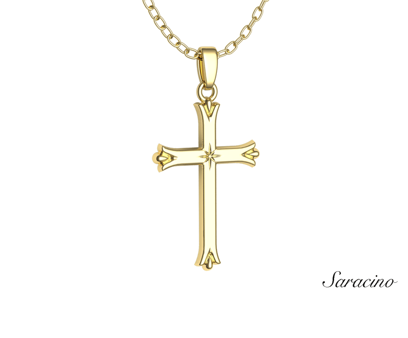 North Star Gold Cross Pendant 14K Yellow Gold