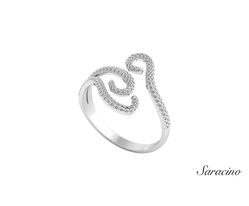 Octopus Tentacle Gold Ring White Gold