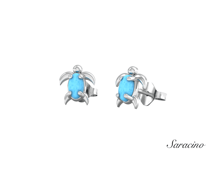 Opal Turtle Stud Earrings in White Gold