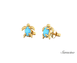 Opal Turtle Stud Earrings in Yellow Gold