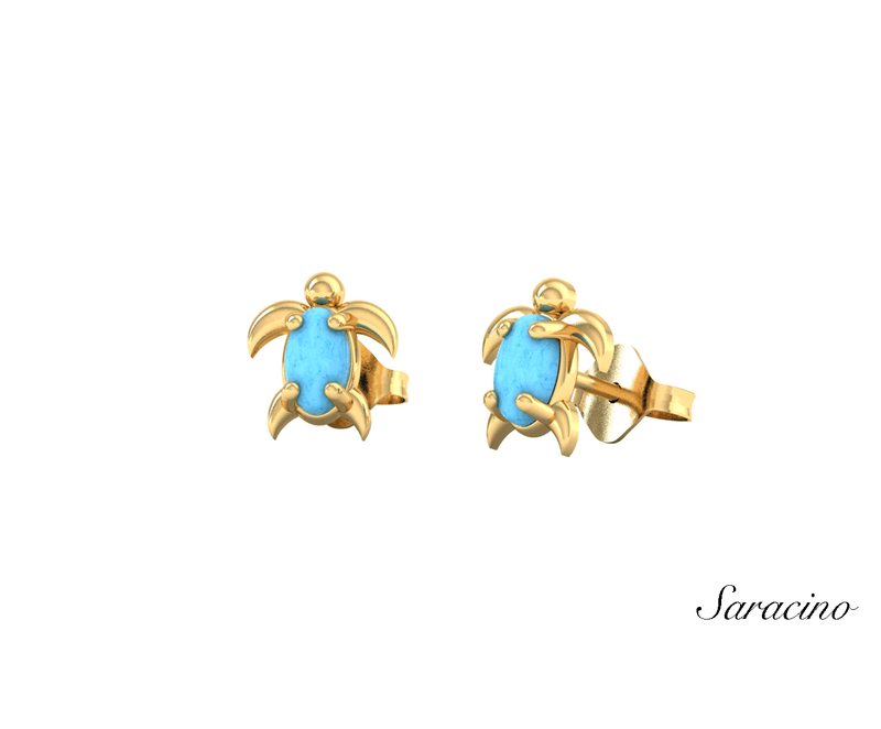 Opal Turtle Stud Earrings in Yellow Gold