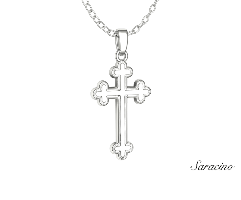 Orthodox Gold Cross Pendant 14K White Gold