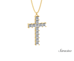 Princess Cut Diamond Cross Necklace in Yellow Gold