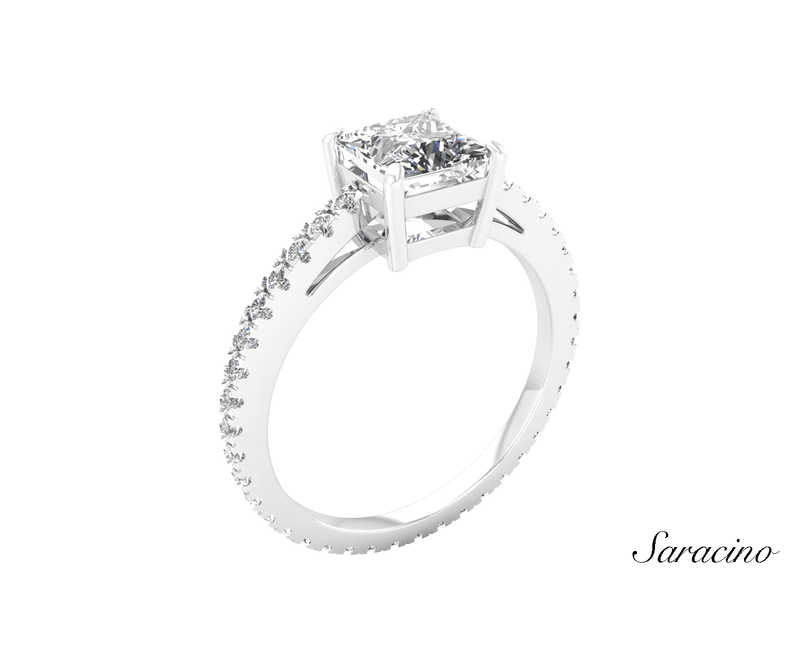 2.4ct Princess Cut Diamond Engagement Ring w Diamond Band White Gold
