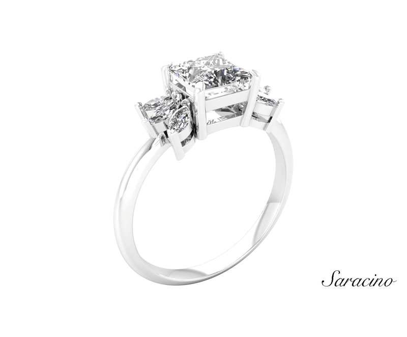 2.4ct Princess Cut Diamond Engagement Ring w Marquise Sides White Gold
