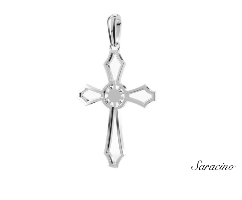 Gold Cross Pendant w 2mm Center Diamond White Gold