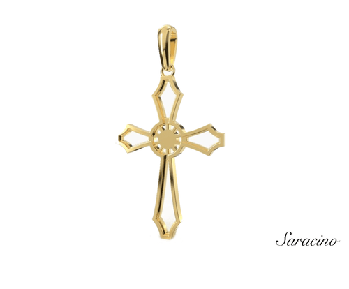 Gold Cross Pendant w 2mm Center Diamond Yellow