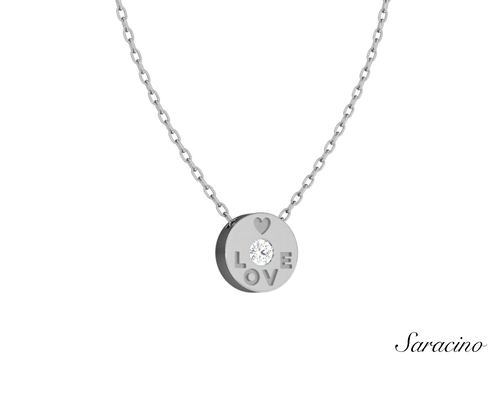 Round Diamond Love Necklace White Gold