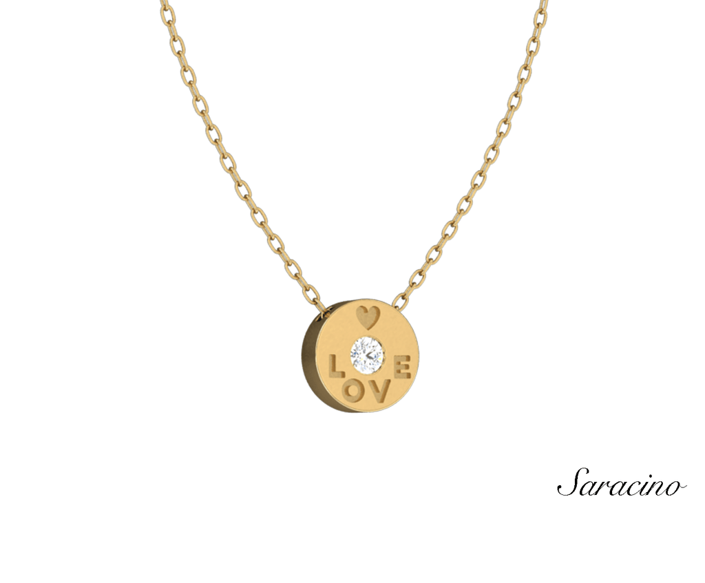 Round Diamond Love Necklace Yellow Gold