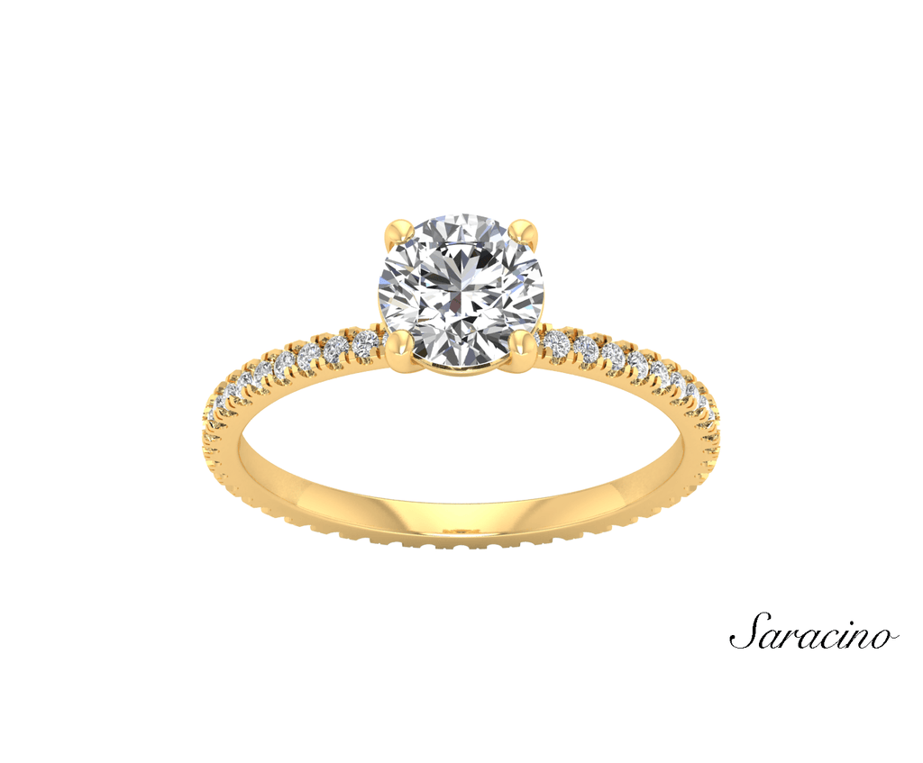 2.4ct Round Diamond Engagement Ring w Full Diamond Band Yellow Gold