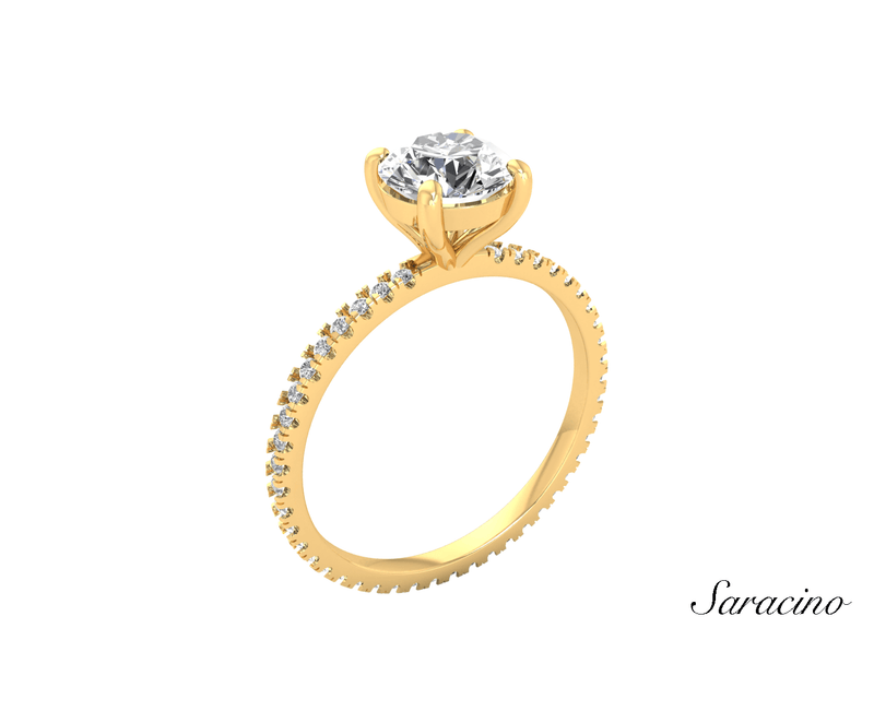 1.2ct Round Diamond Engagement Ring w Full Diamond Band in Yellow Gold