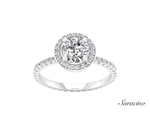2.4ct Round Diamond Engagement Ring w Halo & Full Diamond Band White Gold