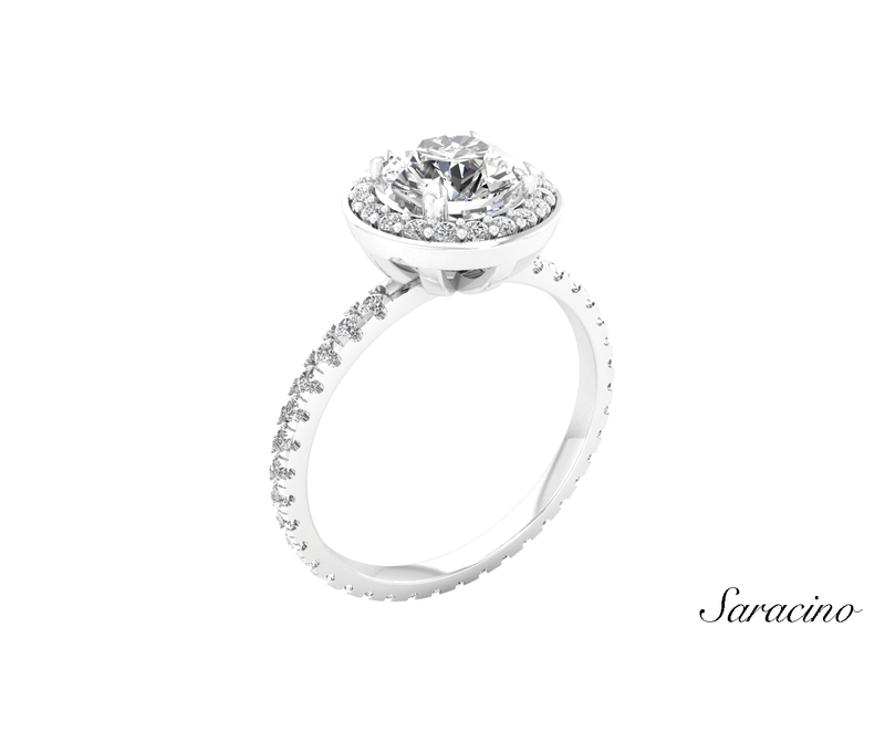 2.4ct Round Diamond Engagement Ring w Halo & Full Diamond Band White Gold