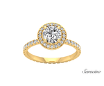 2.4ct Round Diamond Engagement Ring w Halo & Full Diamond Band Yellow Gold