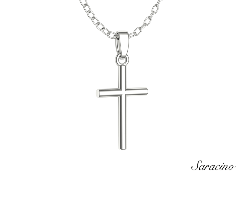 Rounded Gold Cross Pendant 14K White Gold