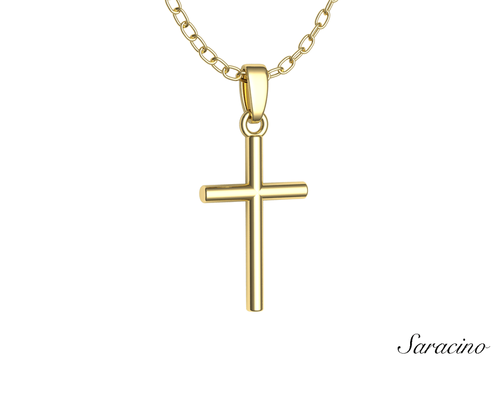 Rounded Gold Cross Pendant 14K Yellow Gold