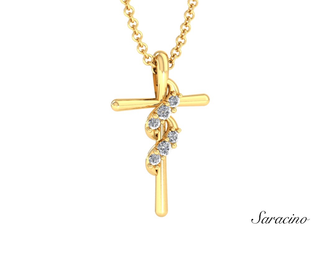 Rounded Gold Cross w Diamond Shawl Yellow Gold