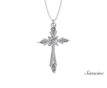 Royalty Diamond Cross Necklace w Round & Marquise Diamonds White Gold