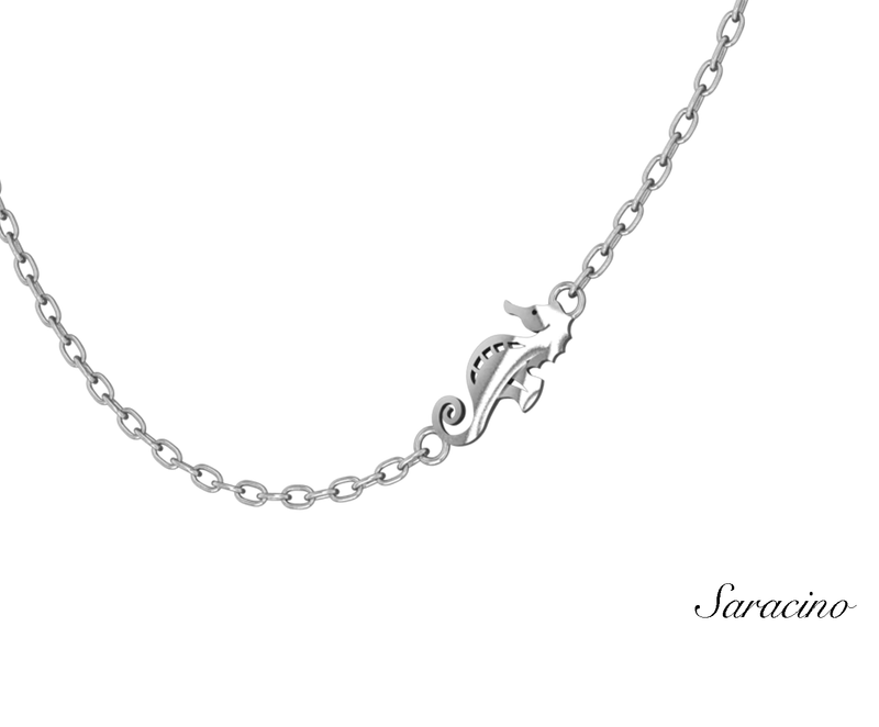 Seahorse Necklace in White Gold