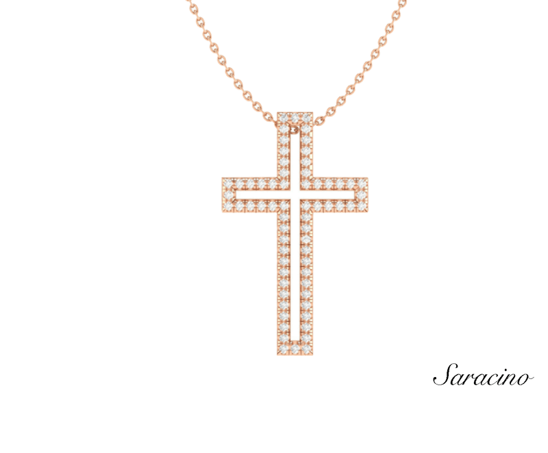 Outline Diamond Cross Pendant in 14K Rose Gold