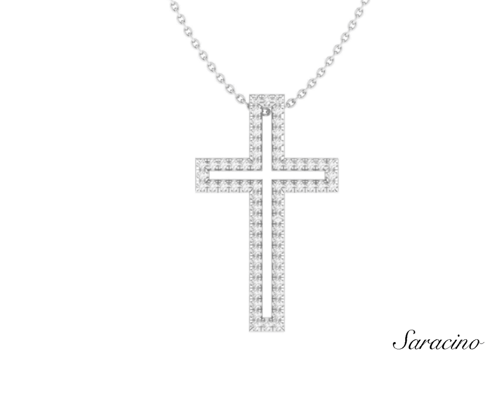 Outline Diamond Cross Pendant in 14K White Gold