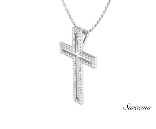 Outline Diamond Cross Pendant in 14K White Gold