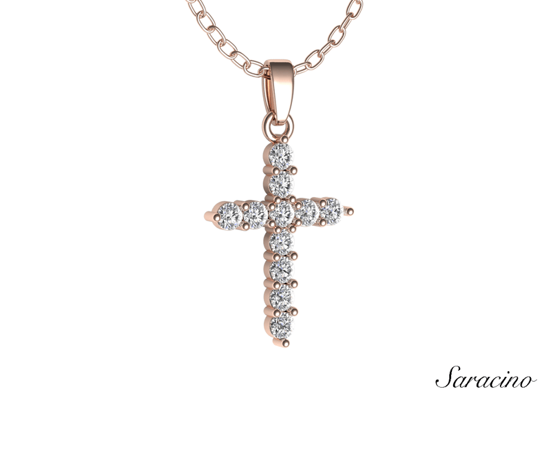 Simple Diamond Cross Pendant in 14K Rose Gold