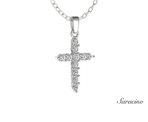 Simple Diamond Cross Pendant in 14K White Gold