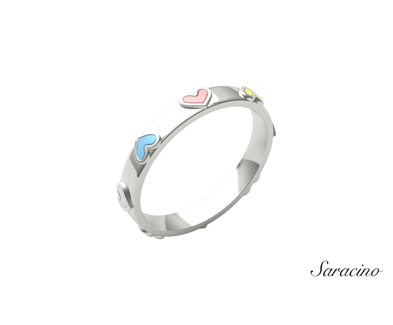 Valentines Jewelry Heart Enamel Ring 14K White Gold