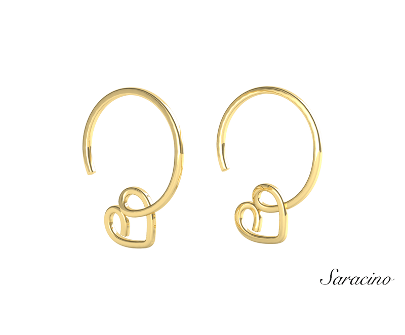 Heart Silhouette Huggie Earrings 14K Yellow Gold