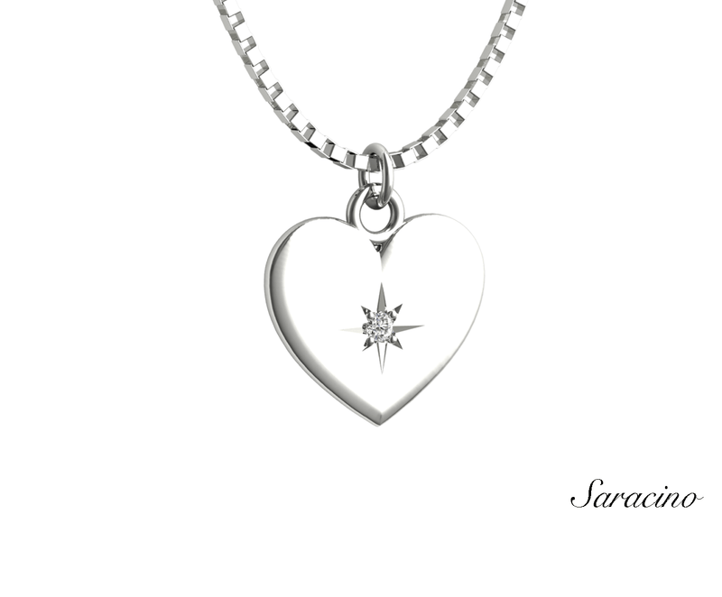 Valentines Jewelry Heart Pendant w Diamond Burst 14K White Gold
