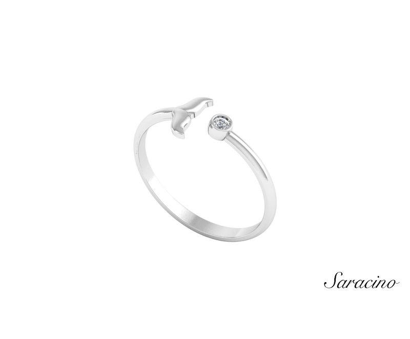 Whale Tail Ring w Diamond White Gold