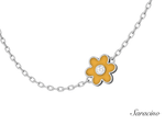 Enamel Flower Necklace w Diamond Center in White Gold